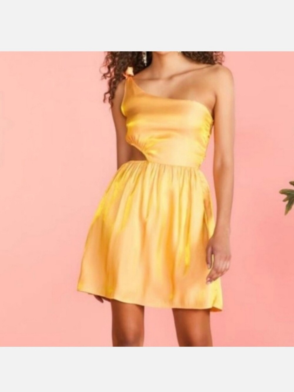 One-Shoulder Satin Mini Dress in Yellow
